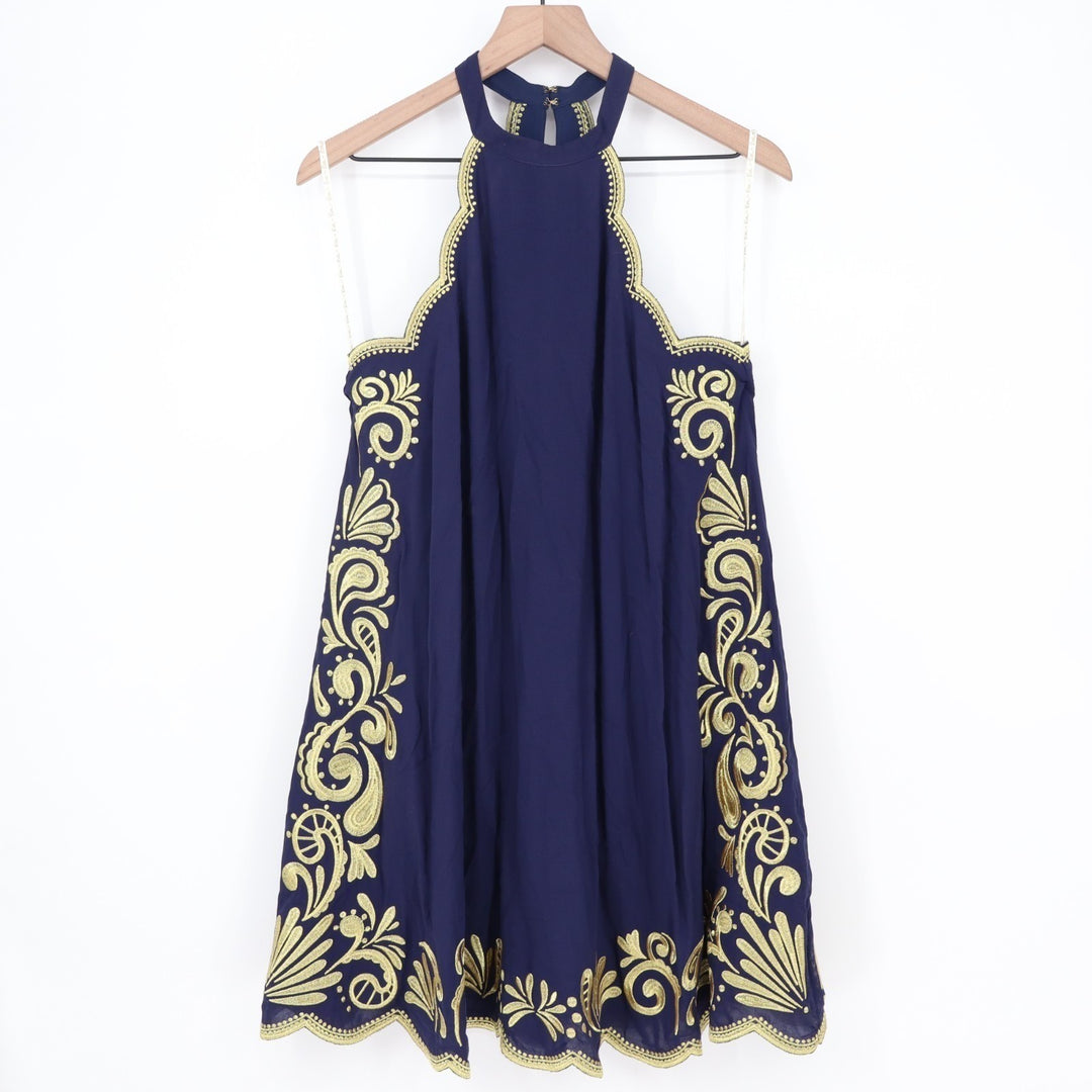 Lilly Pulitzer Quinn Dress Womens Small Navy Gypset Swirl Embroidered Sleeveless