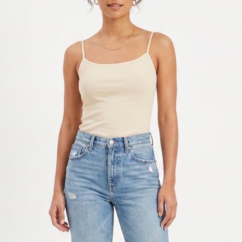 Ann Taylor Womens Small Pale Yellow Cotton Spandex Adjustable Strap Cami Tank