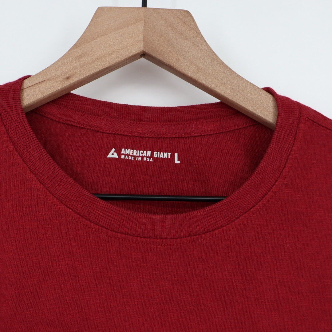 American Giant Mens Red Long Sleeve Crew Neck T Shirt Size L Made in USA