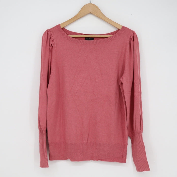Ann Taylor Factory Rose Pink Puff Shoulder Boat Neck Sweater Women's Medium