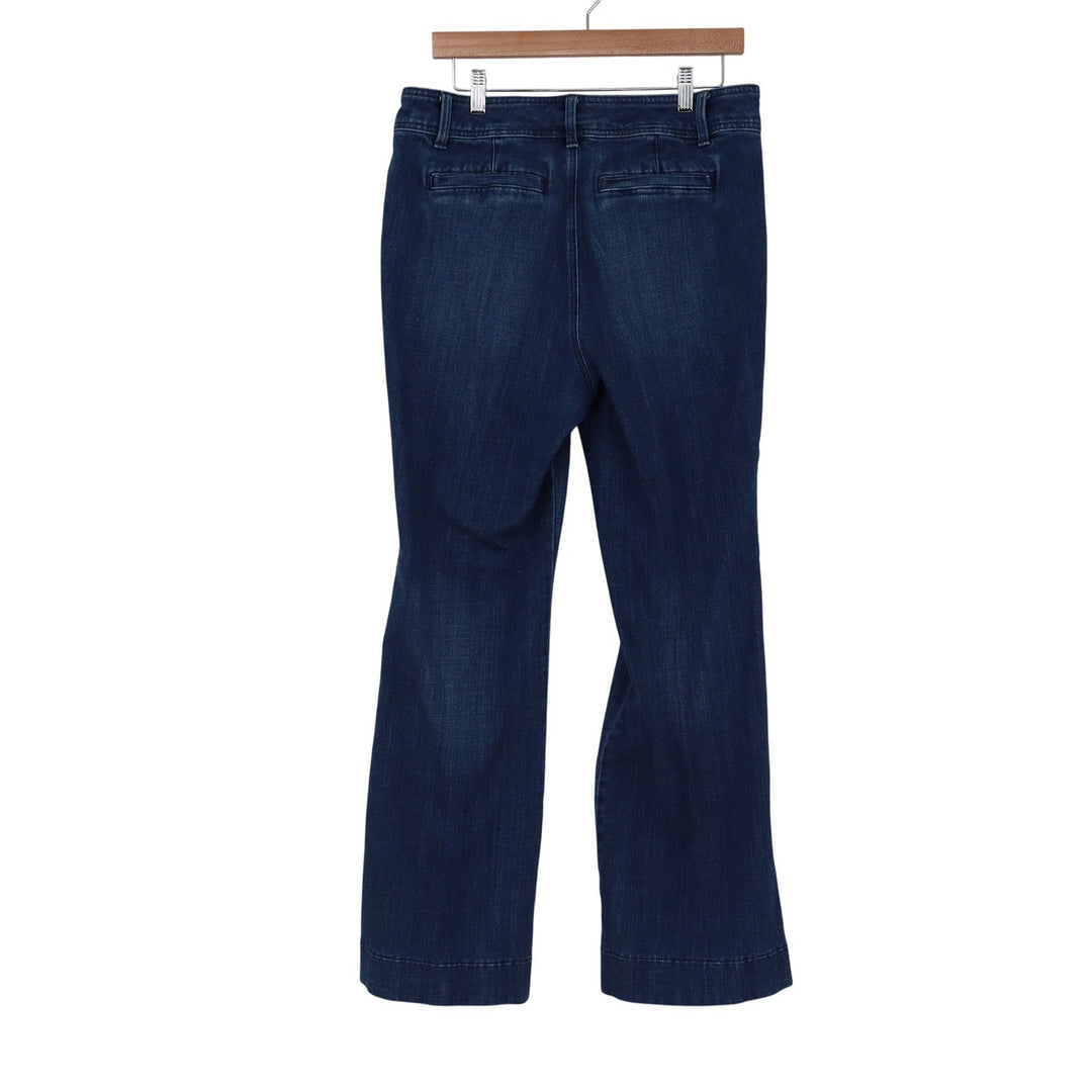 Talbots Womens Flare Jean Dark Wash Pintuck Trouser Denim Blue Size 12