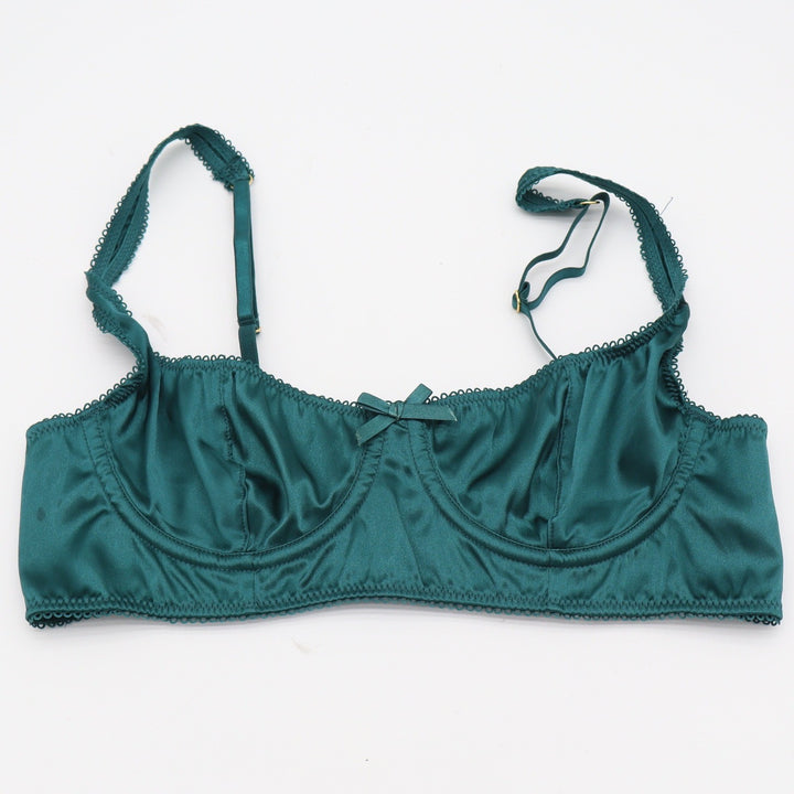 Anthropologie Bralette Womens S Underwire Satin Teal Green Scalloped Excellent