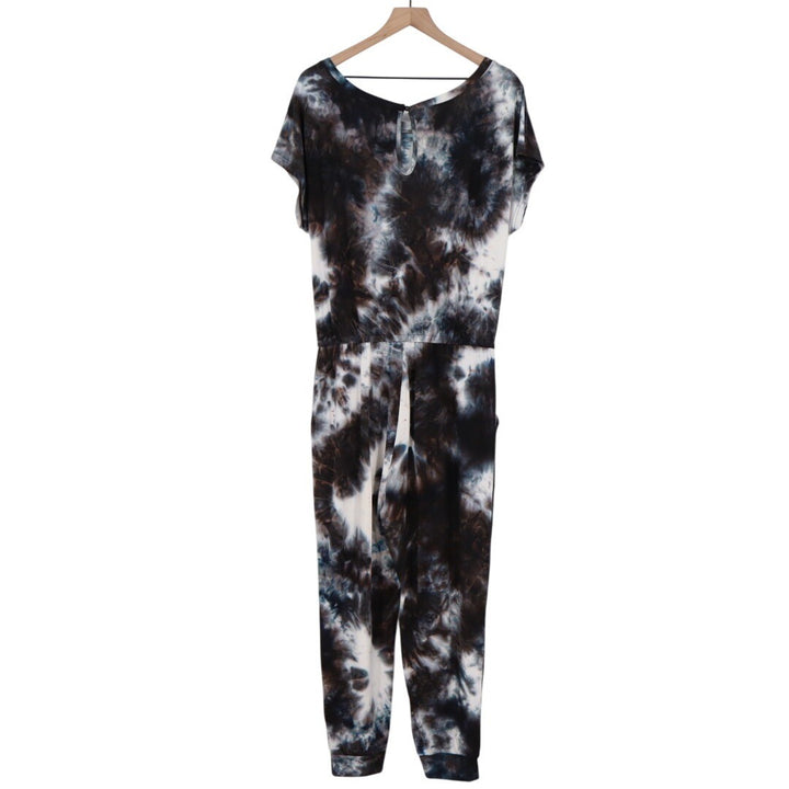 PRETTY GARDEN Tie Dye Jumpsuit Long Sleeve Scoop Neck Drawstring Waist L