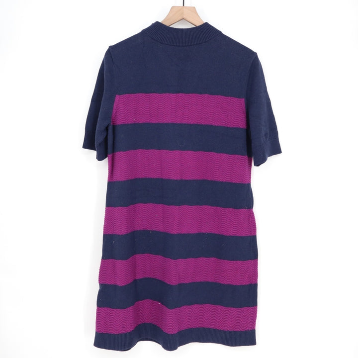 Tommy Hilfiger Sweater Dress Womens XL Blue Pink Striped Cotton Ribbed Mock Neck
