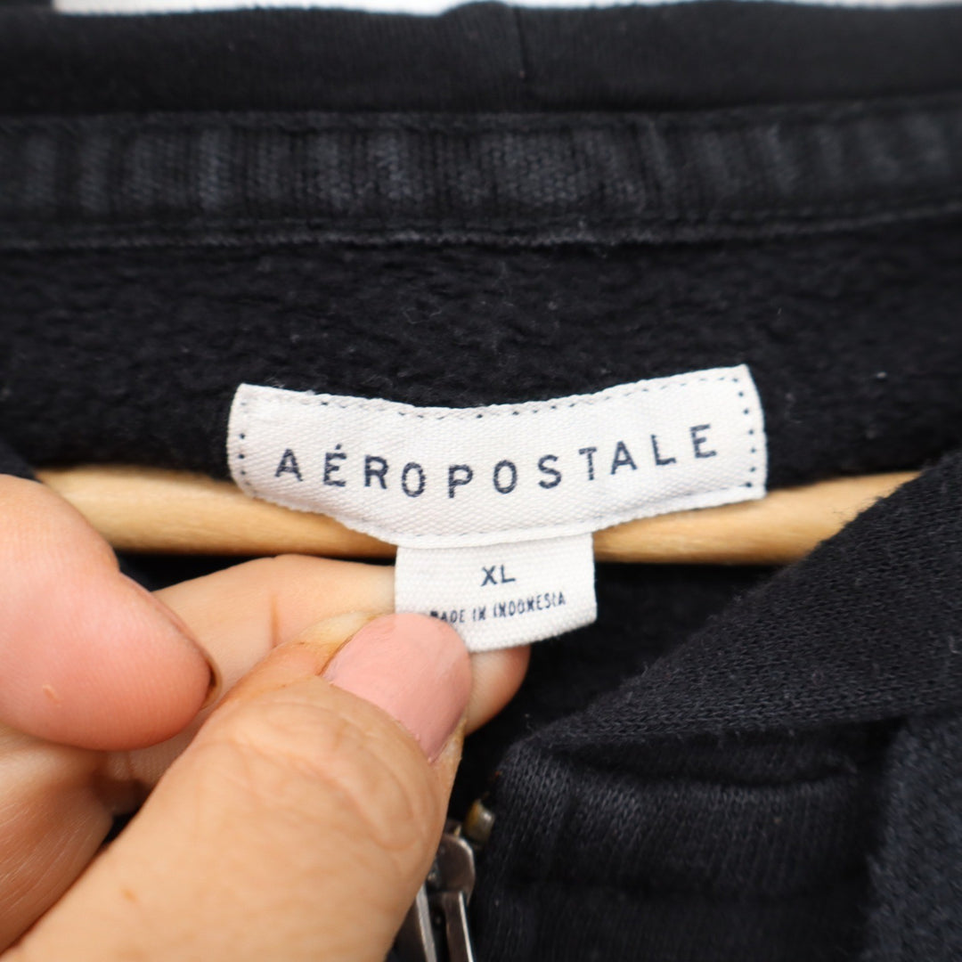 Aeropostale Womens XL Black Full Zip Graphic Hoodie Est 1987 New York Sweatshirt