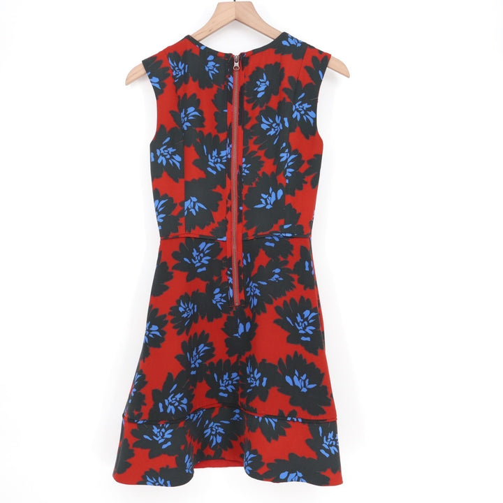 J.Crew A-Line Mini Dress Womens 0 Red Blue Floral Sleeveless Back Zip Pockets
