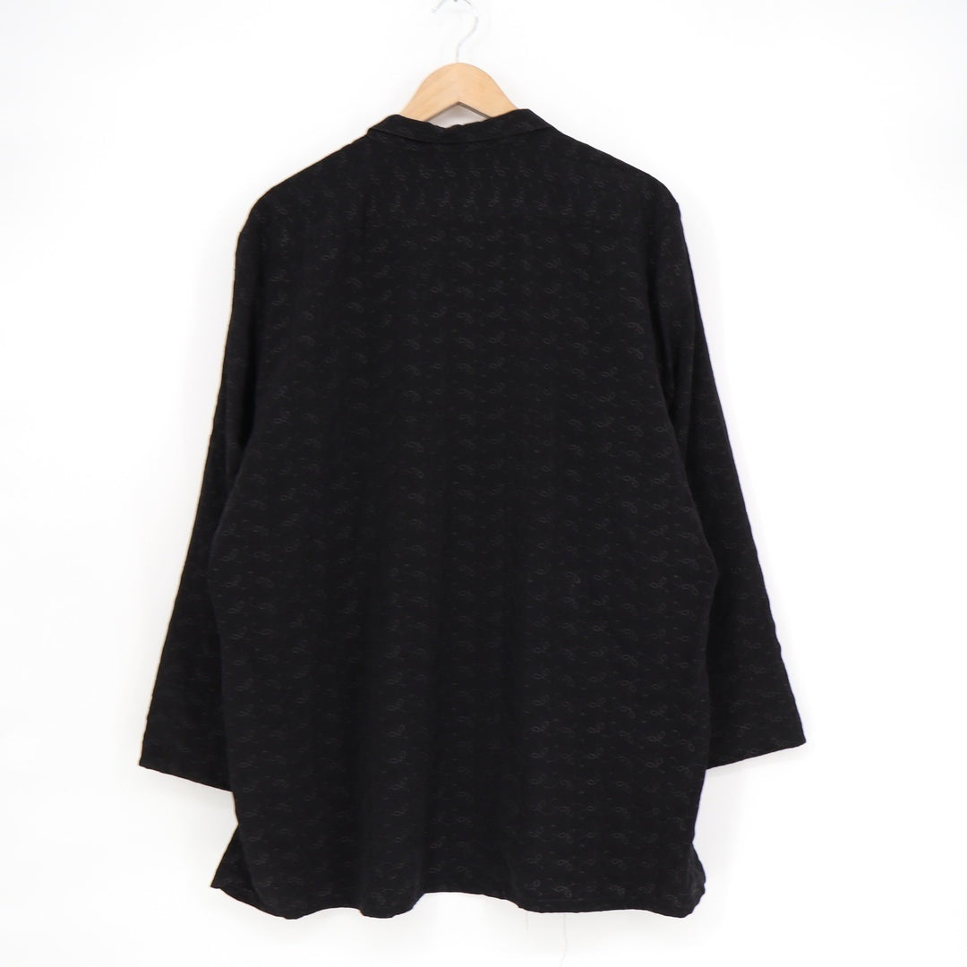 Carole Tomkins The Big Shirt Black Rayon Embroidered Floral Button Down Top XL