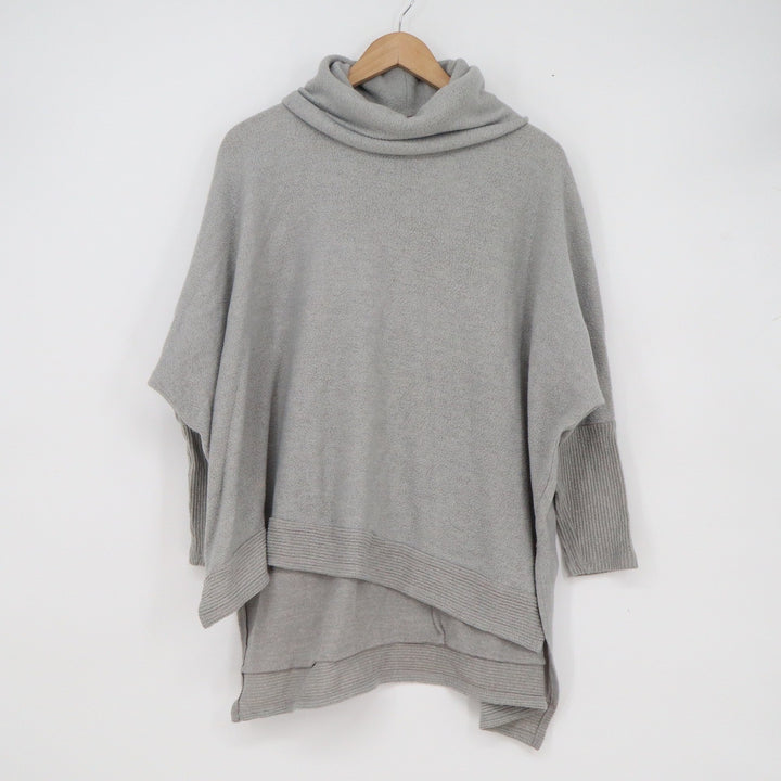 Cherish Womens Cowl Neck Poncho Sweater Heather Grey Layered Hem XS/S
