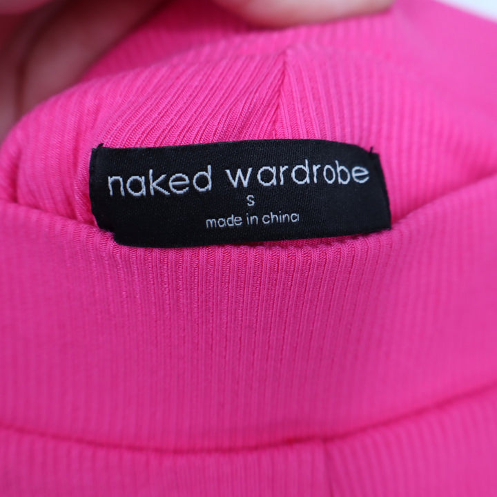 Naked Wardrobe Neon Pink Ribbed Split Hem Leggings Small High Waist