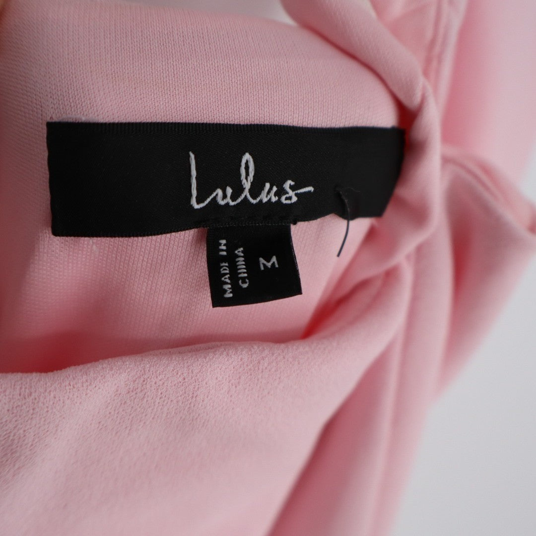 Lulus Majestic Perfection Maxi Dress Womens M Light Pink Ruffled Hem Halter Neck