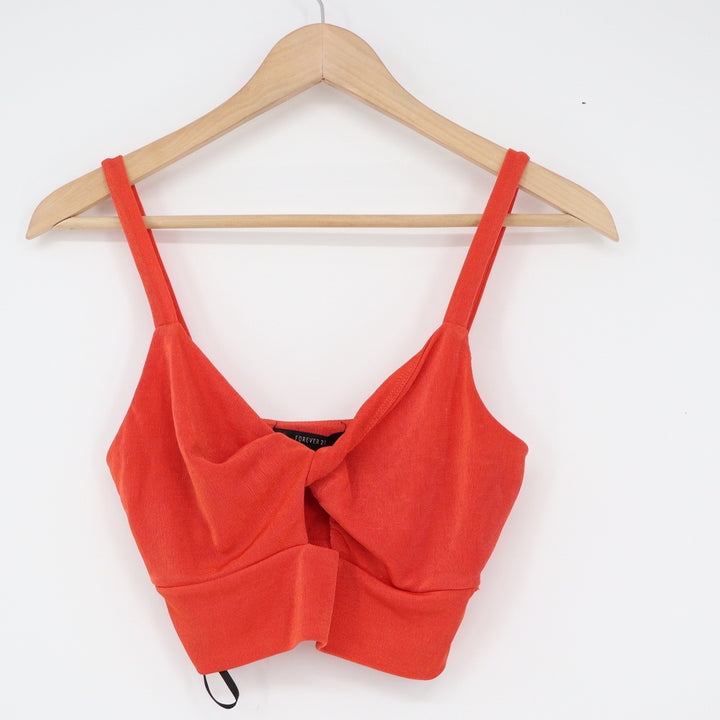 Forever 21 Red Twist Front Ribbed Crop Top Camisole Small