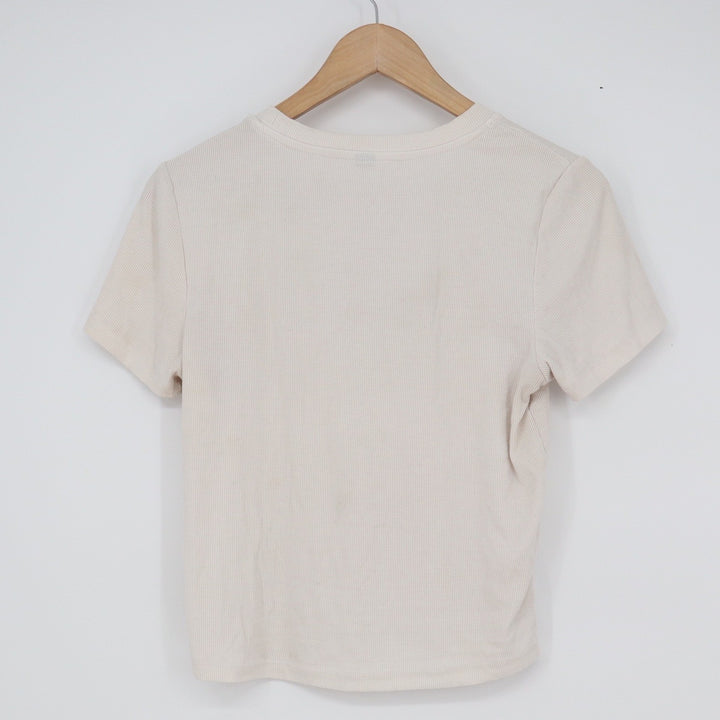 Zophia Womens Ribbed Knit Short Sleeve Crew Neck Tee Cream Off-White Size M