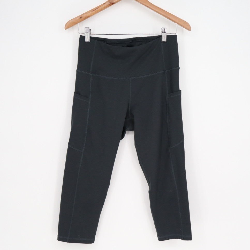 Capri Leggings Womens 28 Black Stretch Pockets Elastic High Waist Activewear