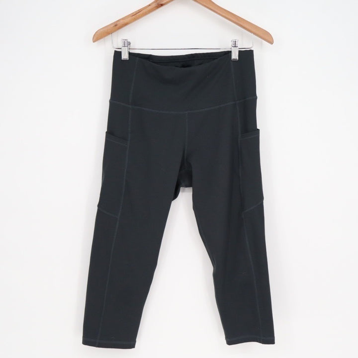 Capri Leggings Womens 28 Black Stretch Pockets Elastic High Waist Activewear