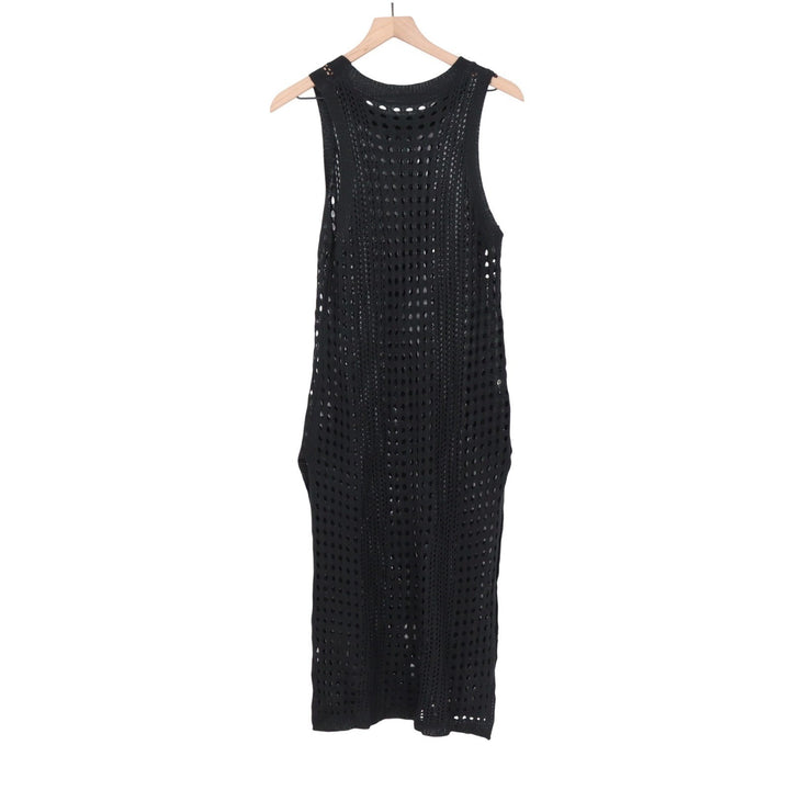 Black Crochet Knit Sleeveless Midi Dress Open Work Beach Coverup One Size