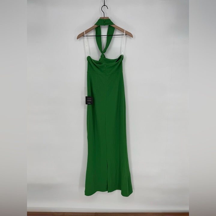 Lulus Mesmerizing Perfection Green Halter Neck Backless Maxi Dress Size S
