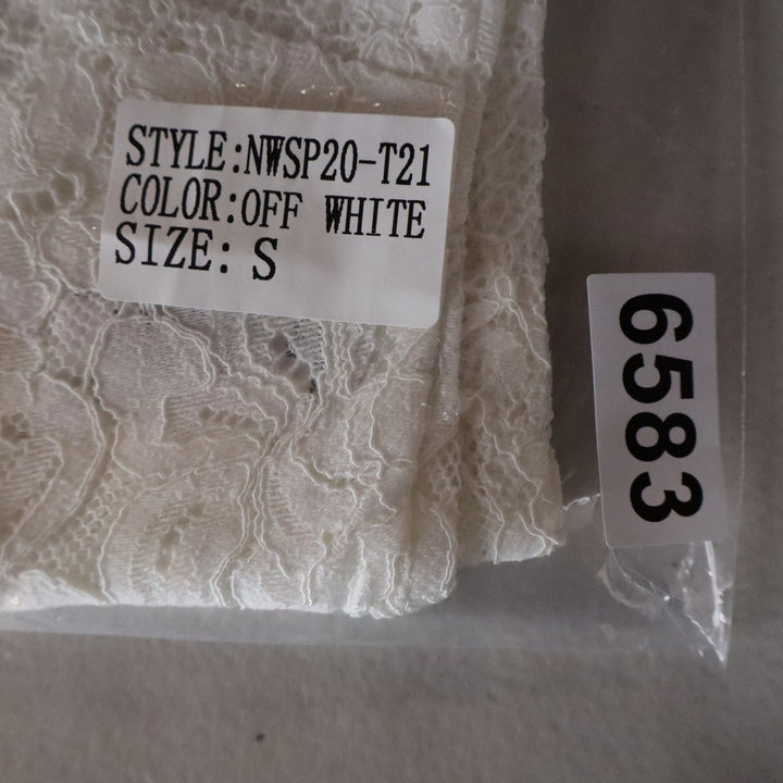 Naked Wardrobe Off White Floral Lace Ruffle Crop Top Small