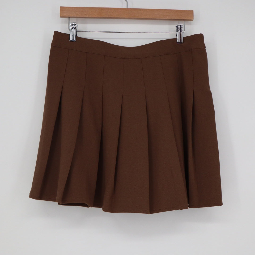 Brown Pleated Mini Skirt High Waisted Academic Schoolgirl Style XL