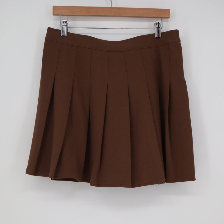 Brown Pleated Mini Skirt High Waisted Academic Schoolgirl Style XL
