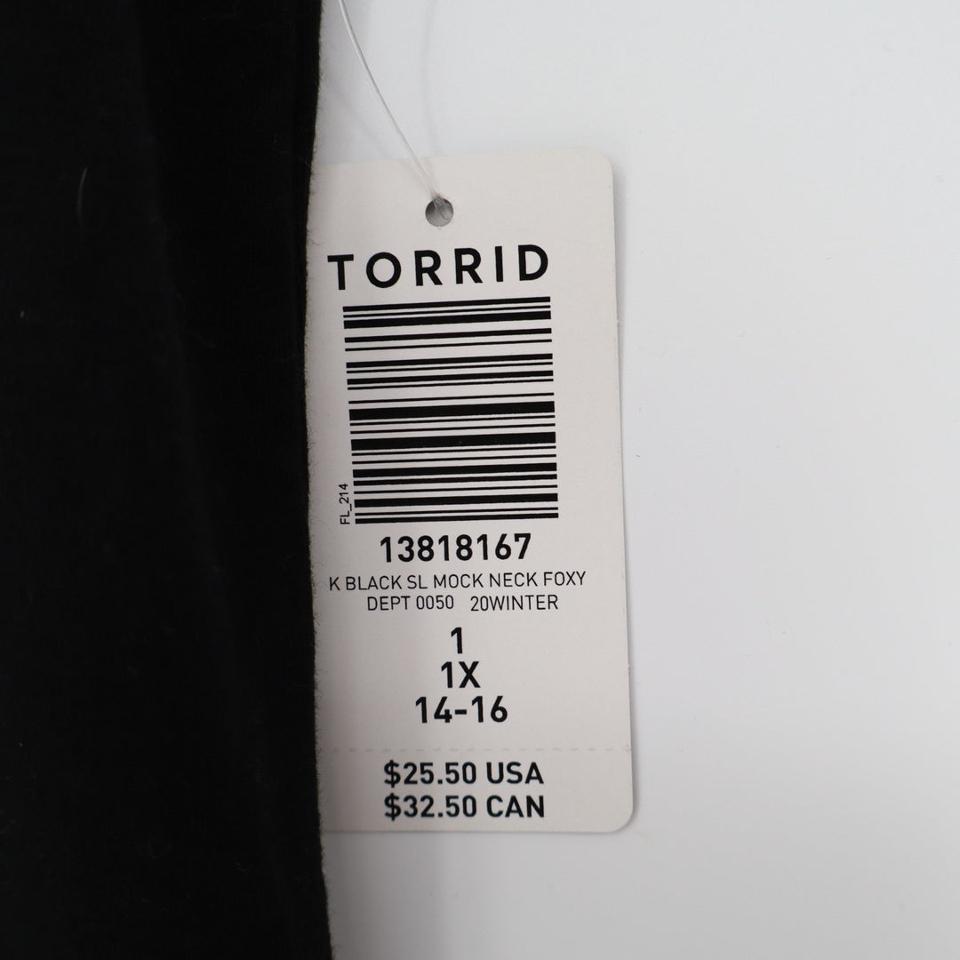 Torrid Tank Top Womens 1X Black Cotton Stretch Mock Neck Sleeveless Pullover