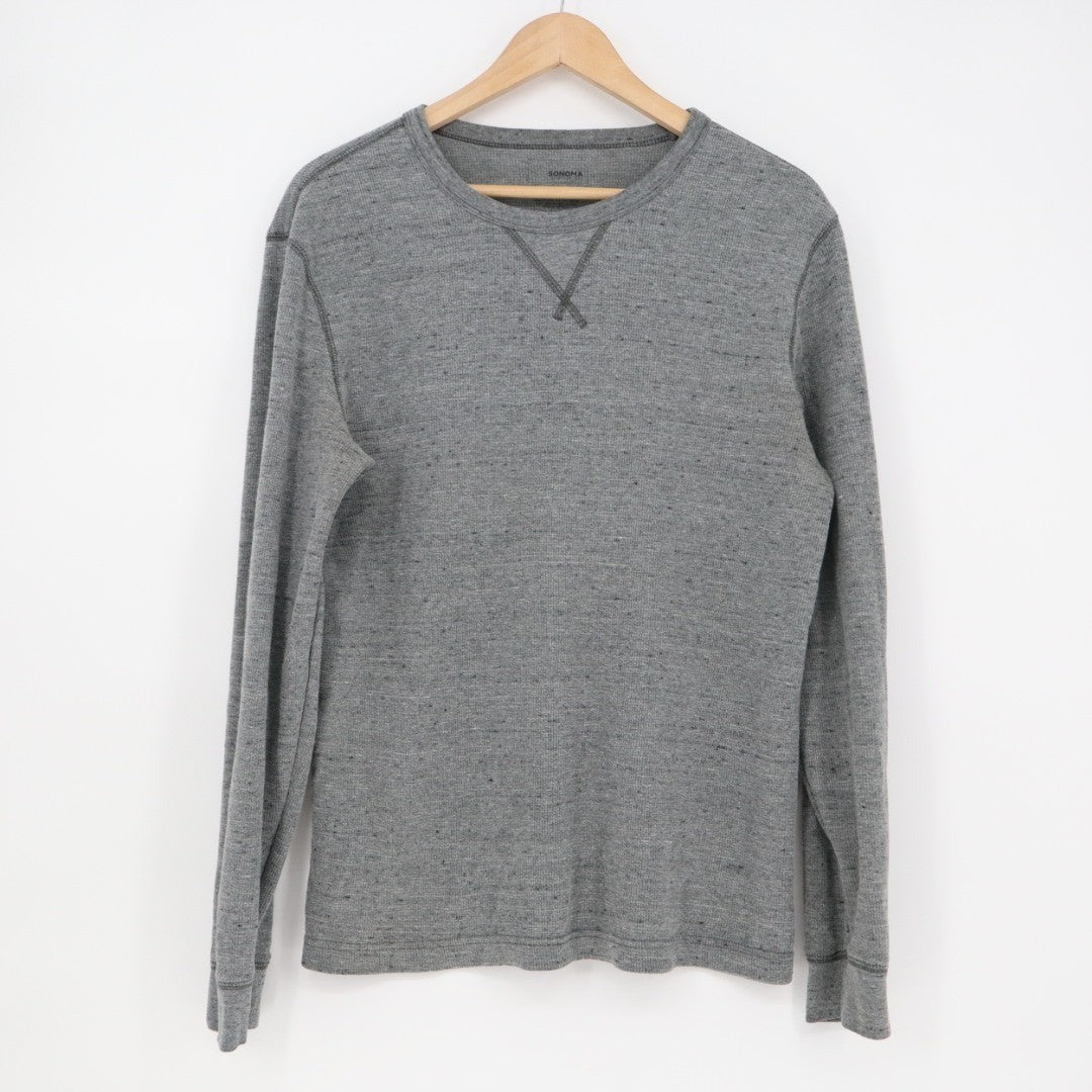 Sonoma Goods For Life Thermal Shirt Mens M Charcoal Gray Cotton Knit Crew Neck