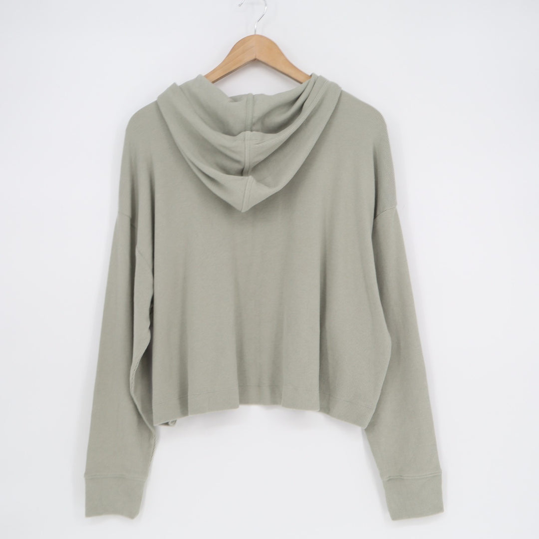 Athleta Hoodie Women Large Green Knit Ribbed Cotton Stretch Long Sleeve Pullover