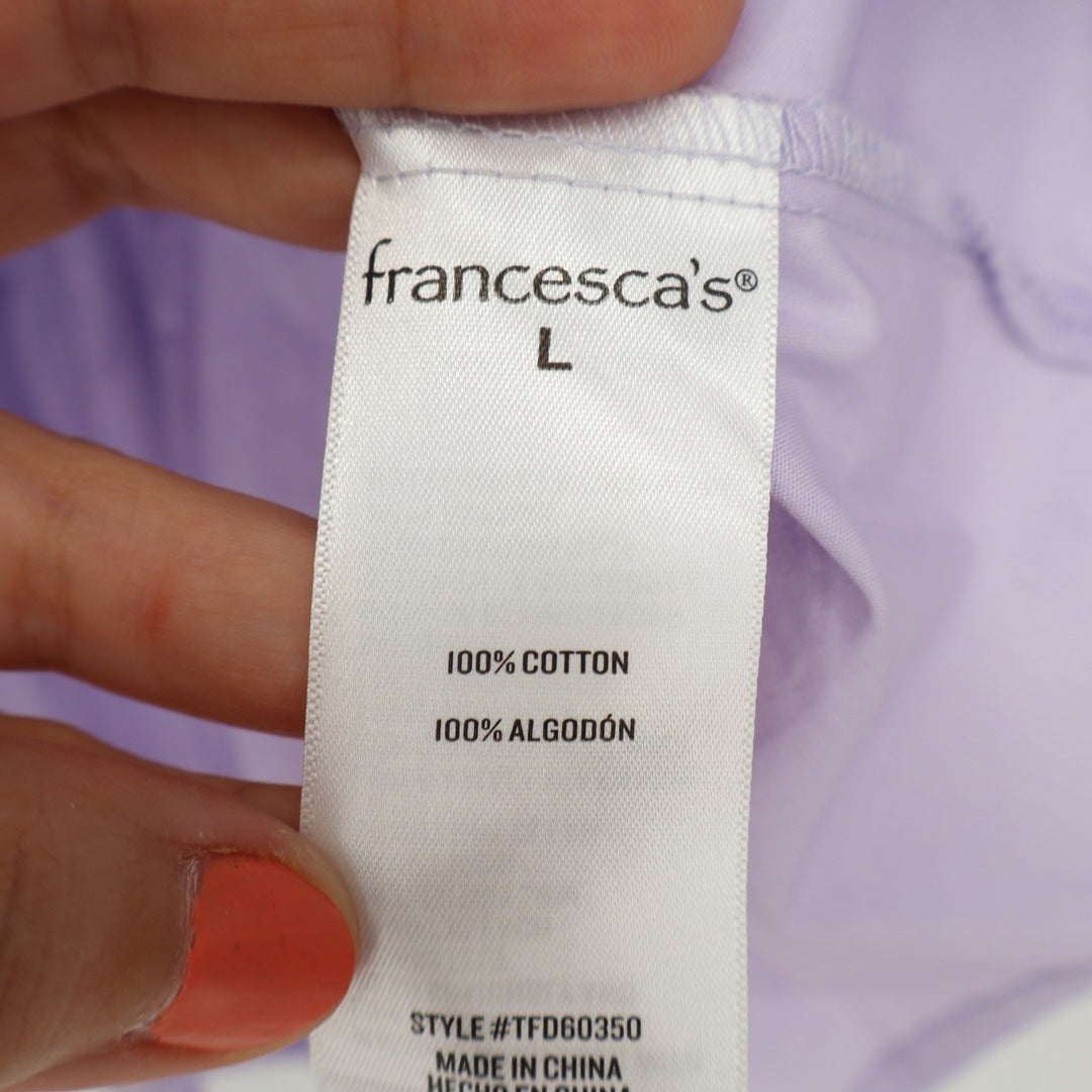 Francesca's Mi Ami Lavender Purple Smocked Peplum Ruffle Top Large NEW