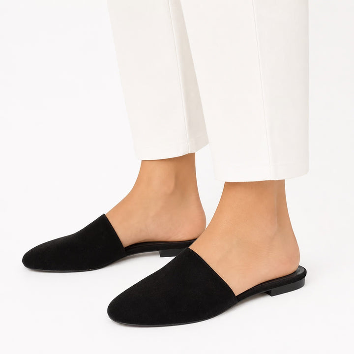 A New Day Womens Black Faux Suede Almond Toe Mules Flats Size 10 Slip On Shoes