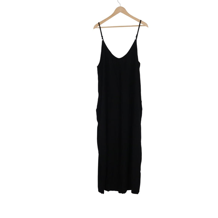 Black Sleeveless V-Neck Maxi Slip Dress Adjustable Spaghetti Straps