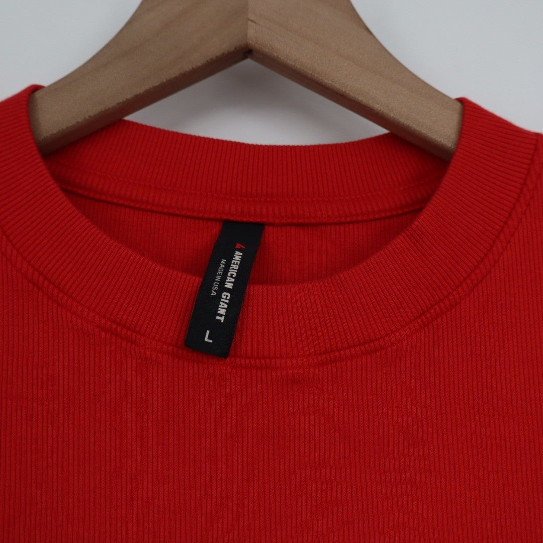 American Giant Women Red Luxe Ribbed Crew Neck Short Sleeve Tee Size L