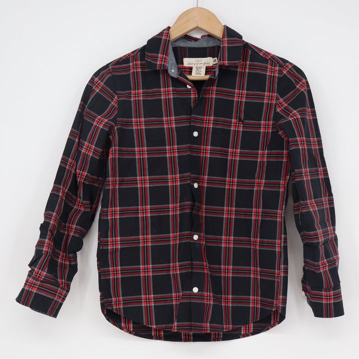 HM LOGG Boys Plaid Button Down Shirt Black Red White Size 12