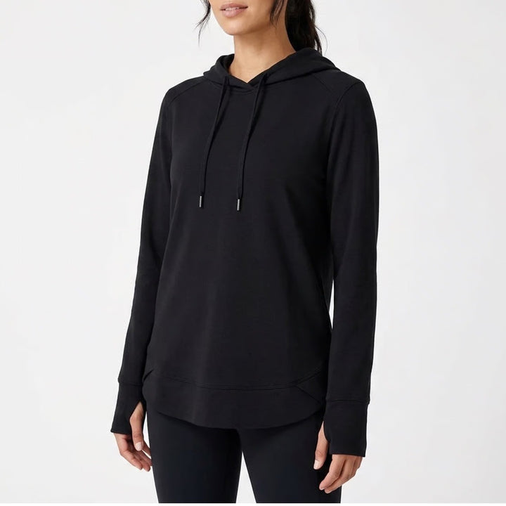 Athletic Work Hoodie Womens M(8-10) Black Stretch Thumb Hole Sleeve Pullover