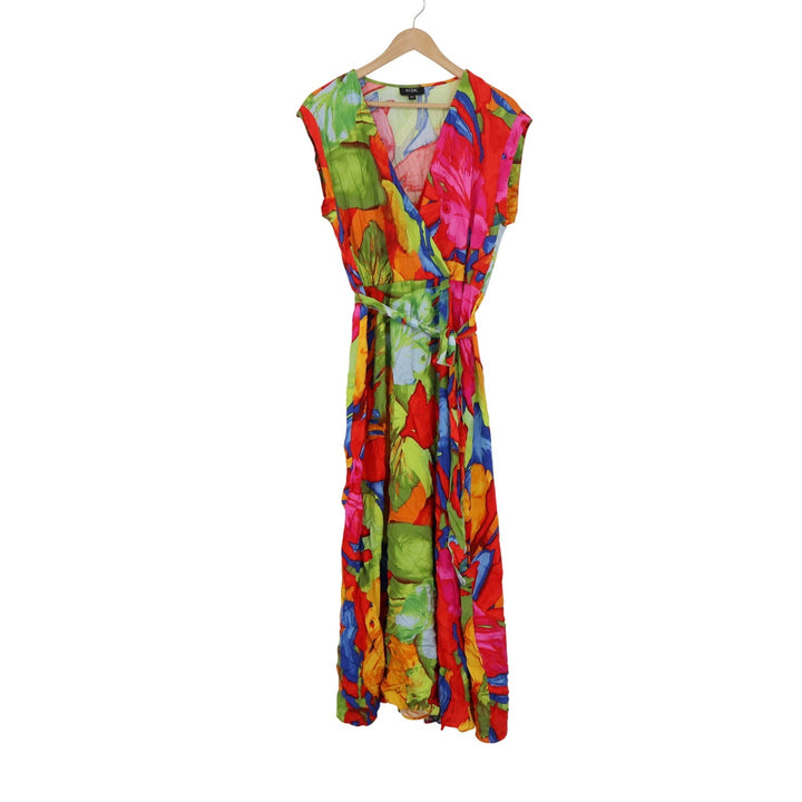 MSK Womens Floral Maxi Dress Medium Multicolor Rayon V-Neck Sleeveless Tie Waist