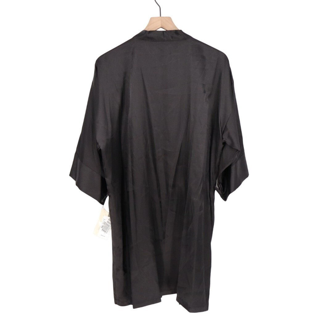 Linea Donatella Short Satin Robe Women L/XL Black 3/4 Sleeve Tie Waist Sleepwear