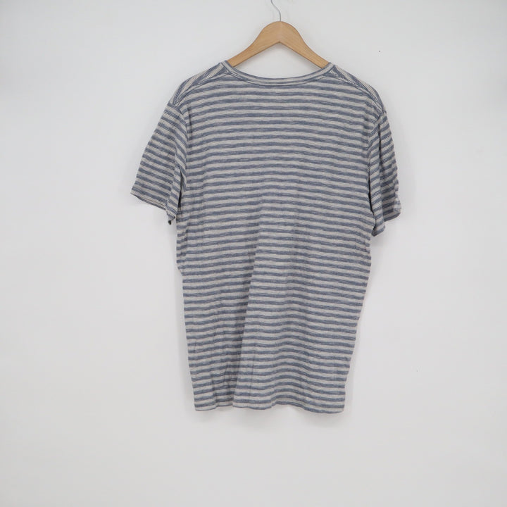 Old Navy Mens Blue Grey Striped V-Neck Short Sleeve T-Shirt Size Large L