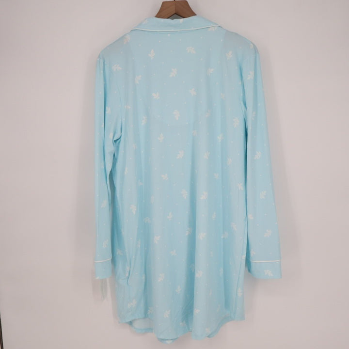 Charter Club Intimates Pajama Shirt Women Large Blue Floral Stretch Lapel Collar