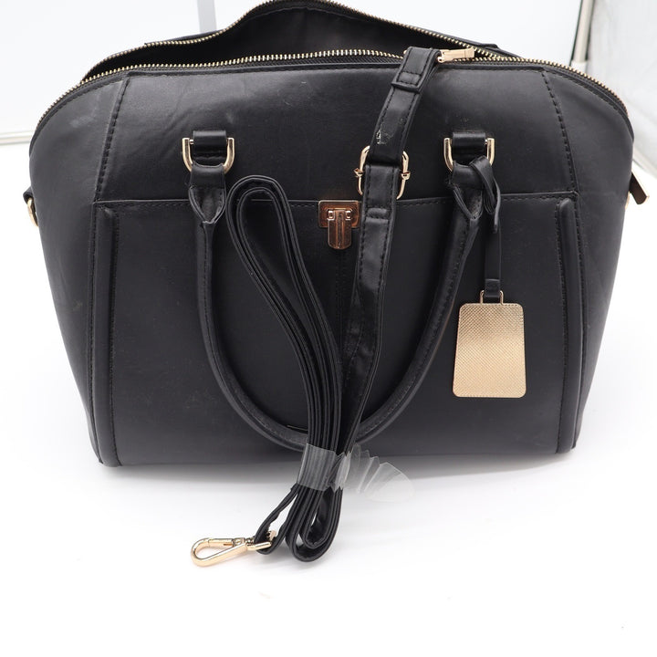 Target Black Faux Leather Satchel Crossbody Handbag Gold Hardware