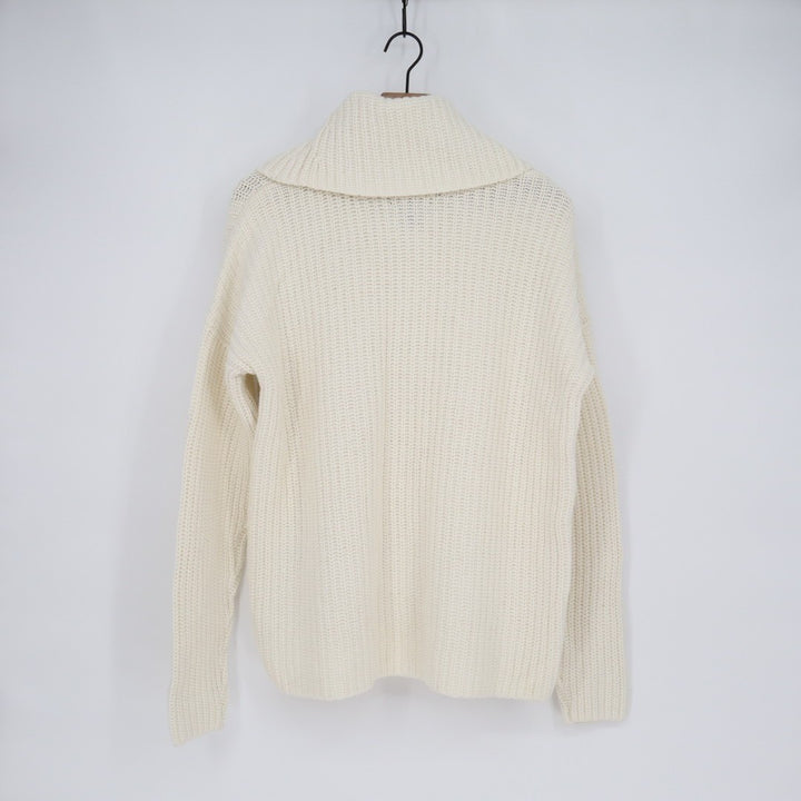 Lands End Sweater Womens L (14-16) White Chunky Knit Cotton Cowl Neck Pullover