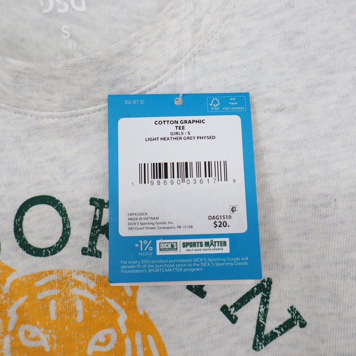 DSG Girls Brooklyn Phys Ed Tiger Graphic Tee Light Heather Grey S 8-9 NEW