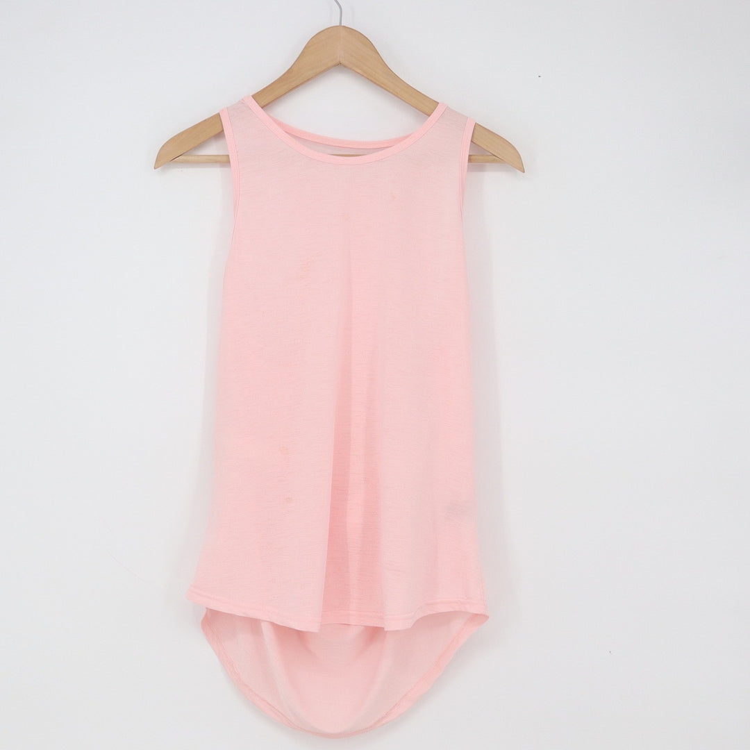 SHEIN Tank Top Womens L Draped Open Back Pink Mesh Detail High-Low Good