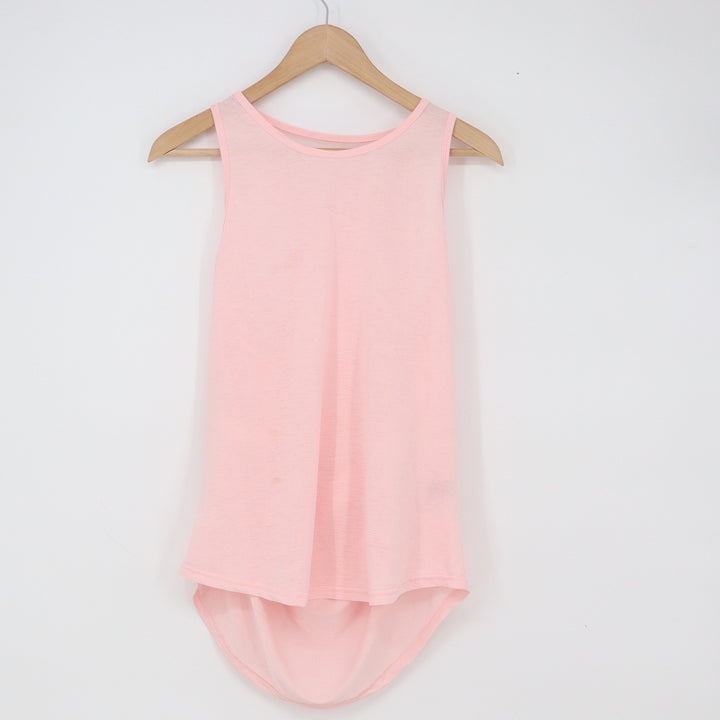 SHEIN Tank Top Womens L Draped Open Back Pink Mesh Detail High-Low Good