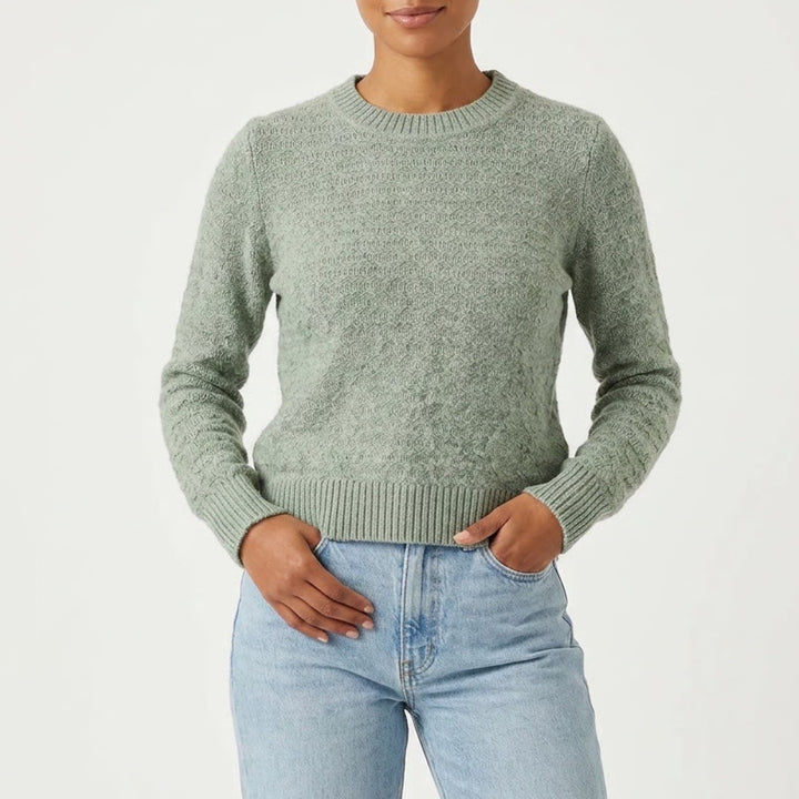 Penelope Leroy Paris Womens Sage Green Textured Knit Crew Neck Sweater Size S