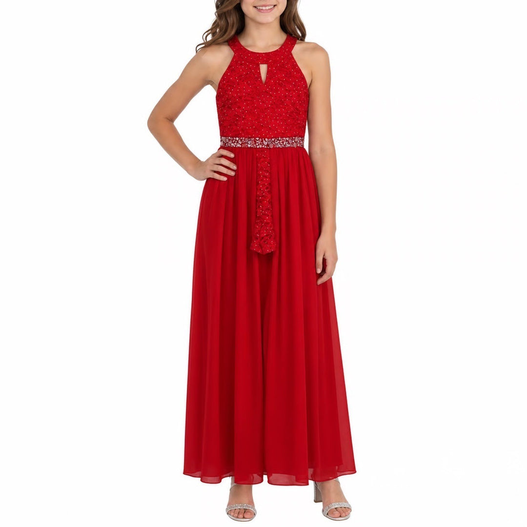 Speechless Kids Girls Red Lace Glitter Halter Romper Dress Rhinestone Size 12