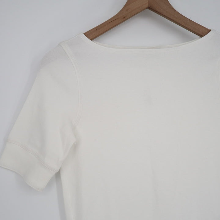 Madewell Elbow Sleeve Boatneck Tee Shirt Womens Small Eyelet White Side Slit