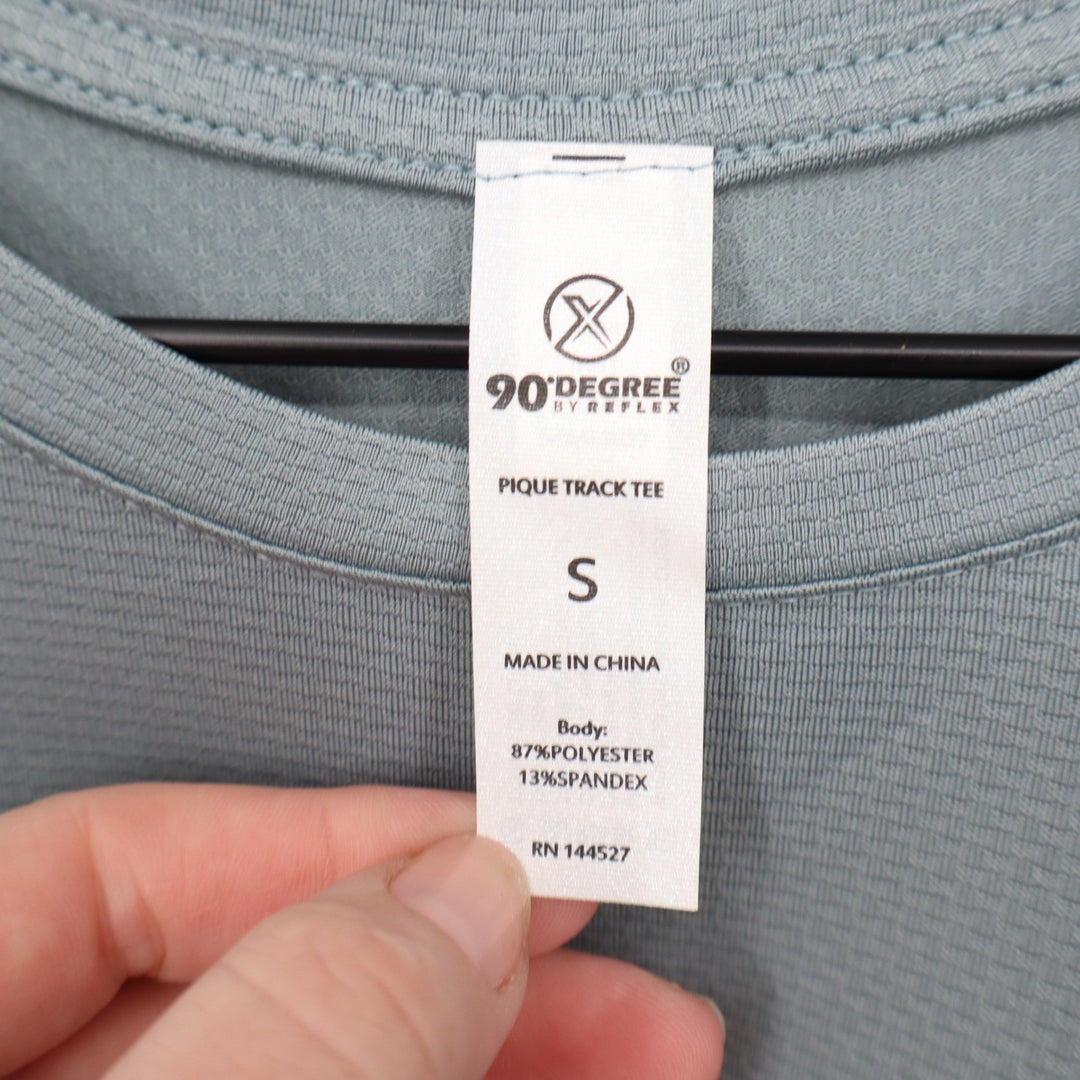 90 Degree by Reflex Mens Pique Track Tee Lead Gray Blue Short Sleeve Shirt S New
