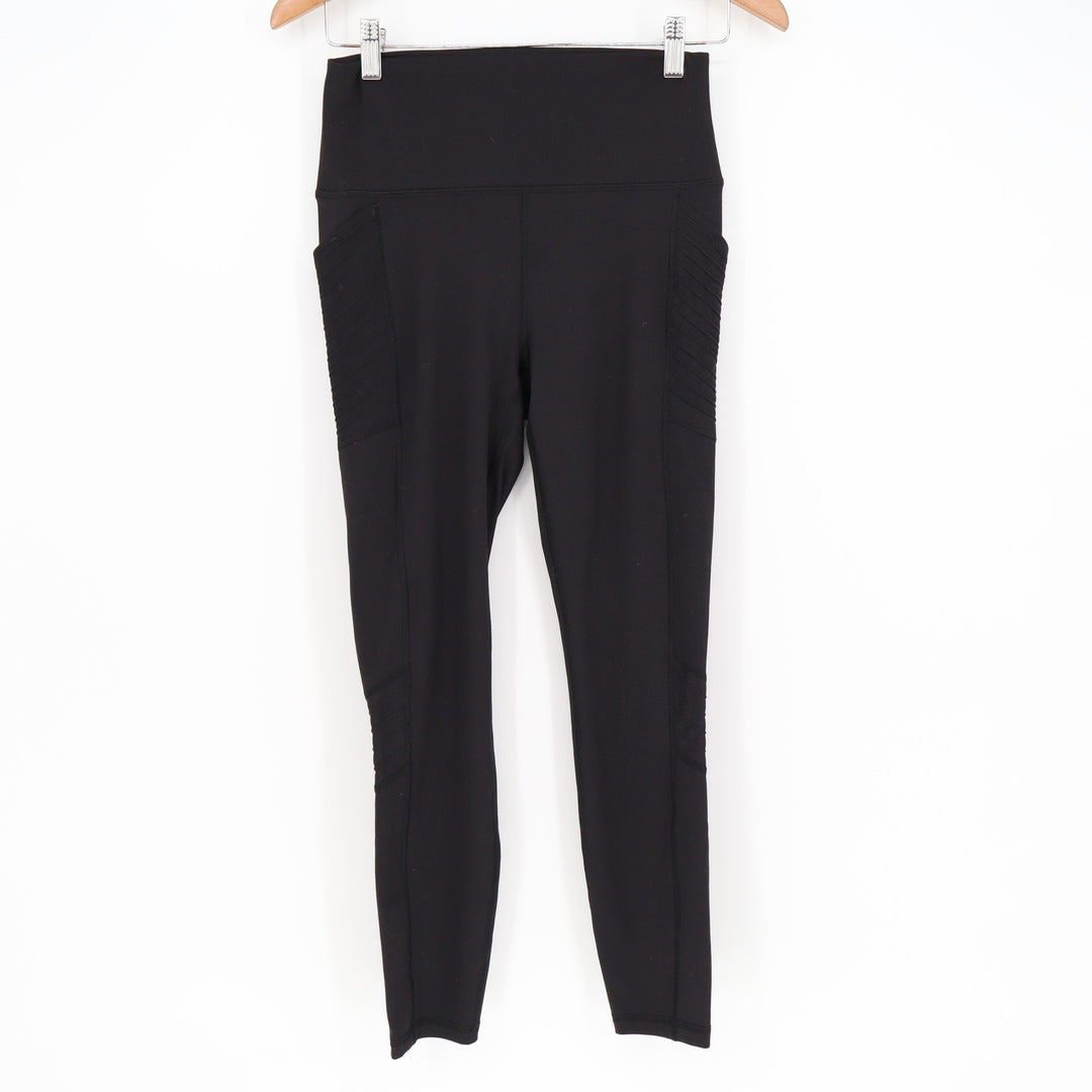 RBX Black Moto Ribbed High Waisted Activewear Leggings with Pockets Size M