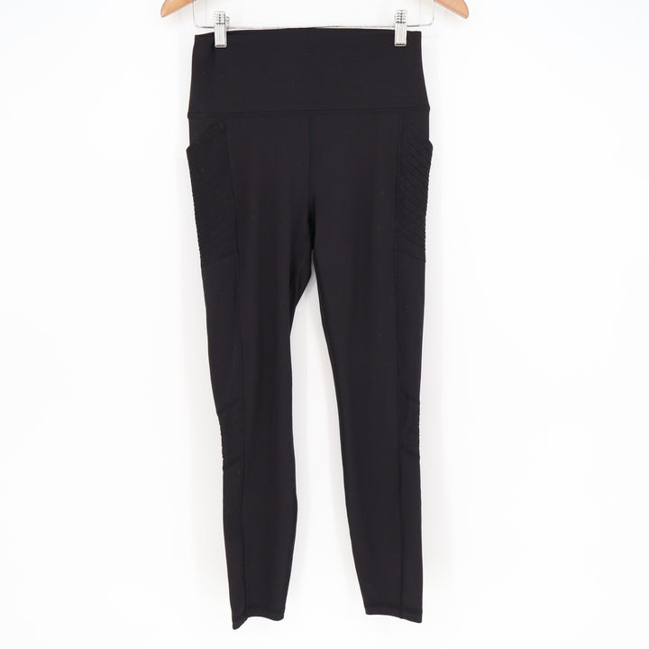 RBX Black Moto Ribbed High Waisted Activewear Leggings with Pockets Size M