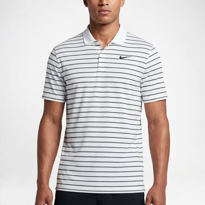 Nike Mens Dri-FIT Golf Polo Shirt White Striped Size S