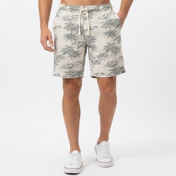 Quiksilver Swim Short Mens M White Tropical Print Cotton Elastic Waist Swimwear