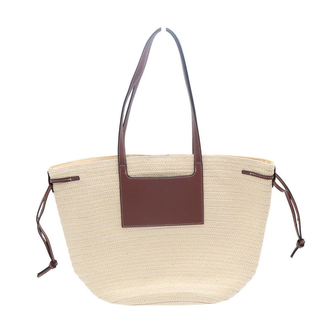 Womens Handbag Beige Straw Crochet Leather Double Handle Pocket Shoulder Bag